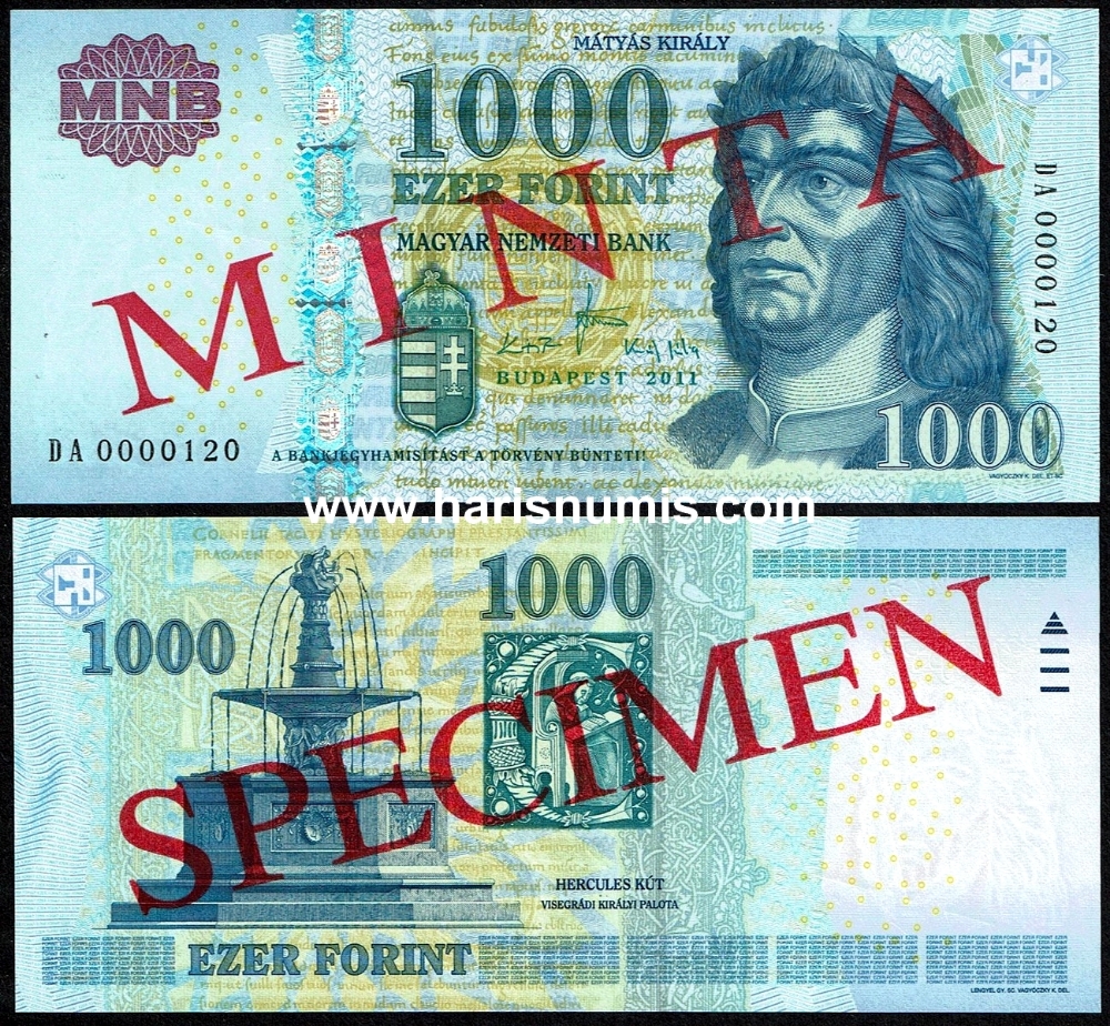 Picture of HUNGARY 1000 Forint 2011 Specimen P 197cs UNC