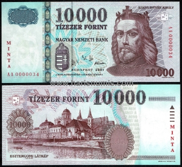 Picture of HUNGARY 10000 Forint 2001 Specimen P 192as UNC