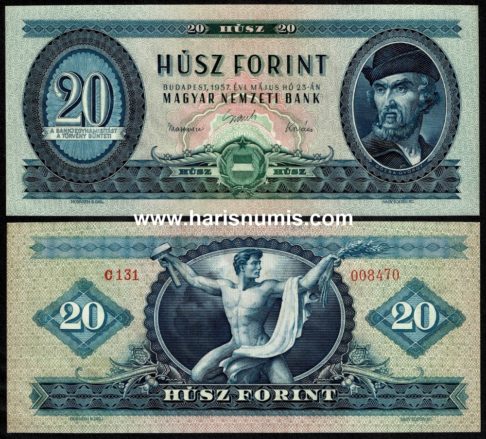 Picture of HUNGARY 20 Forint 1957 P169a UNC