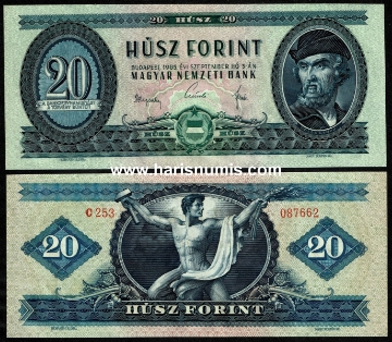 Picture of HUNGARY 20 Forint 1965 P169d UNC