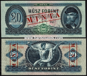 Picture of HUNGARY 20 Forint 1969 Specimen P 169es UNC