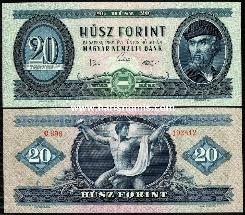 Picture of HUNGARY 20 Forint 1969 P169e UNC