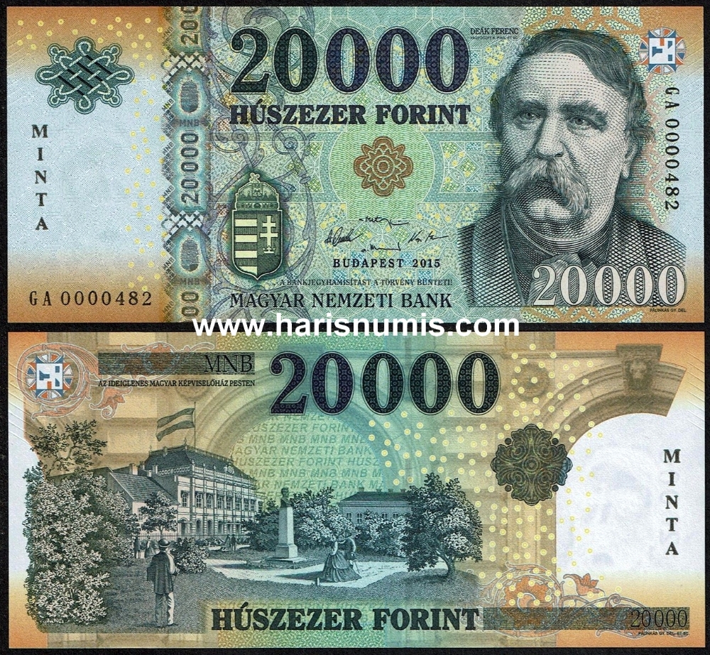 Picture of HUNGARY 20.000 Forint 2015 Specimen P 207as UNC