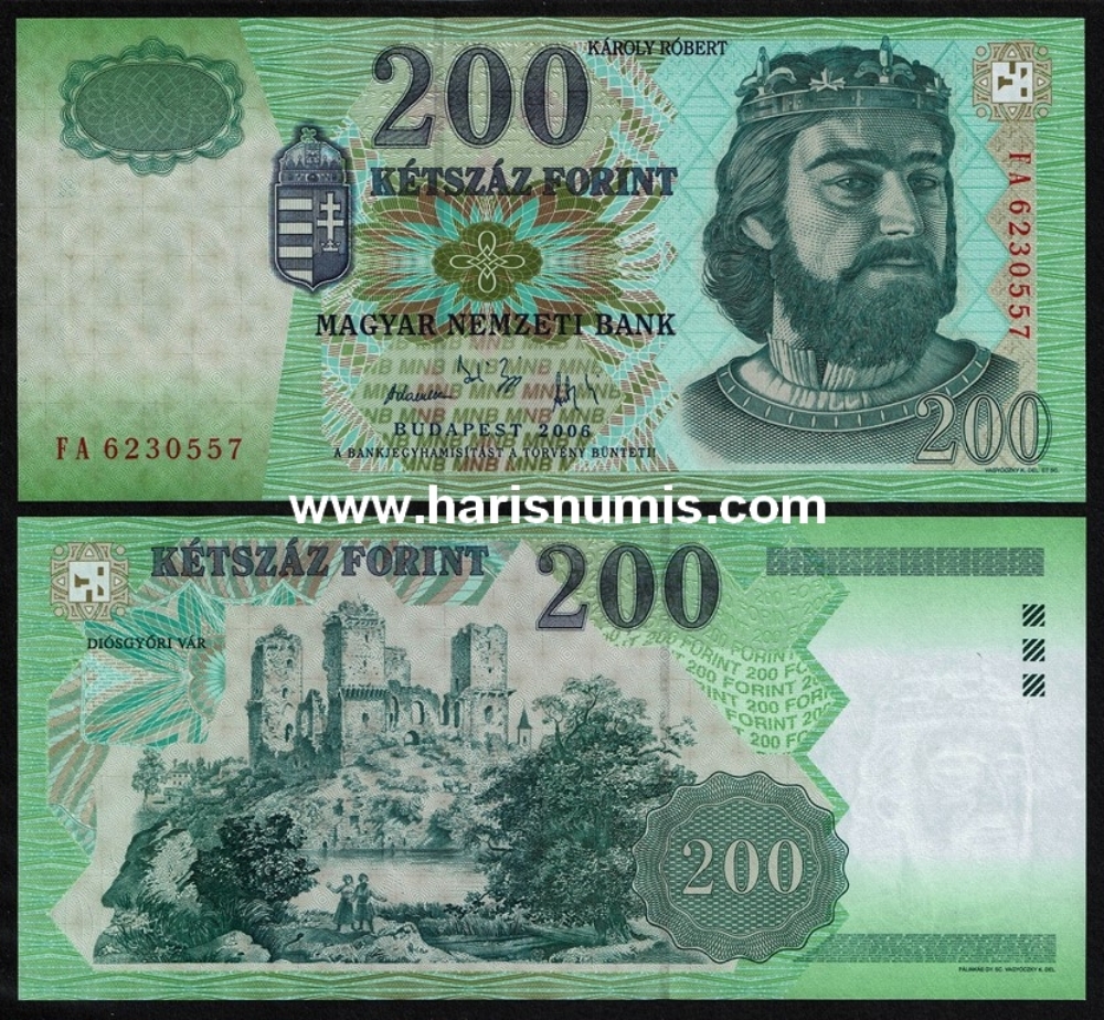 Picture of HUNGARY 200 Forint 2006 P 187f UNC