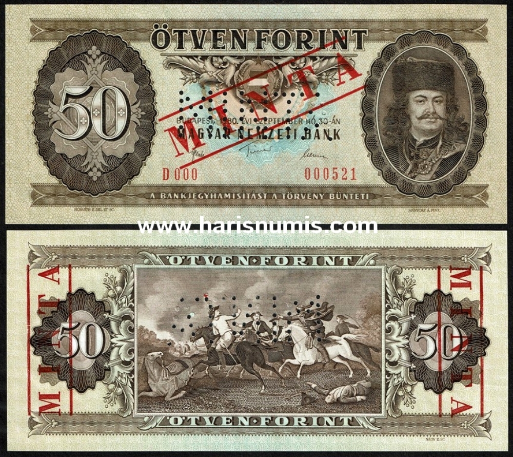 Picture of HUNGARY 50 Forint 1980 Specimen P 170ds UNC