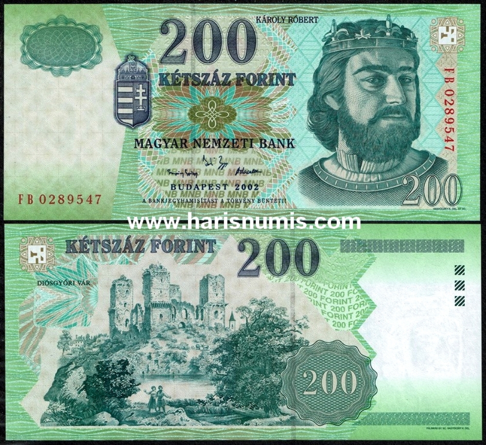 Picture of HUNGARY 200 Forint 2002 P 187b UNC