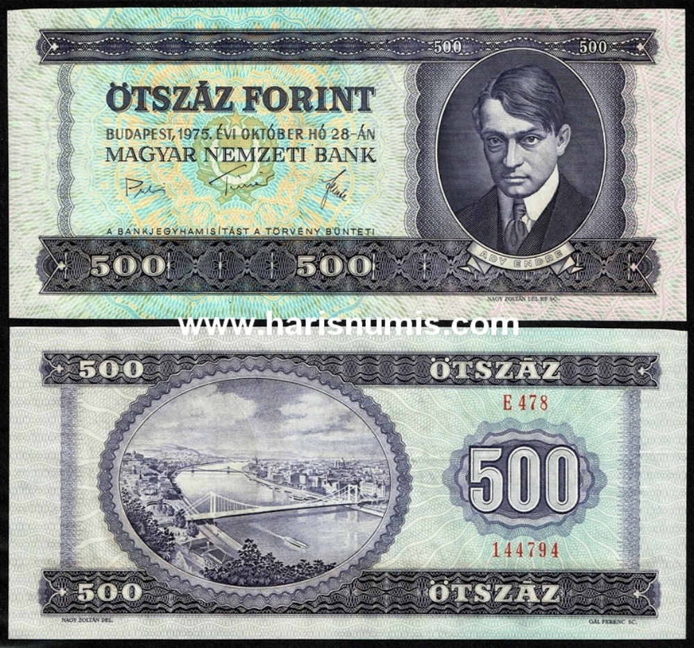 Picture of HUNGARY 500 Forint 1975 P172b UNC