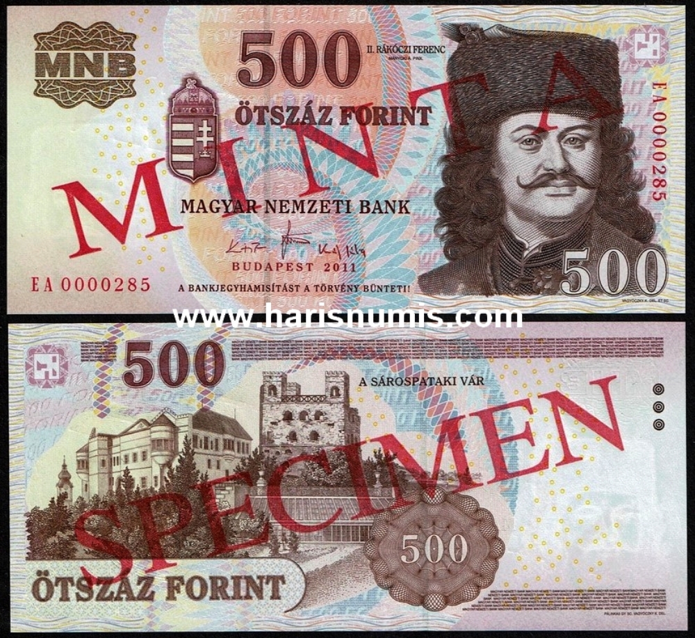 Picture of HUNGARY 500 Forint 2011 Specimen P 196ds UNC