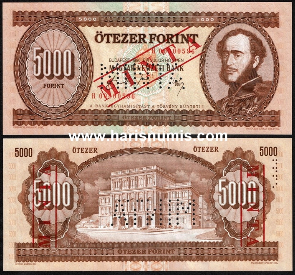 Picture of HUNGARY 5000 Forint 1990H Specimen P 177as UNC