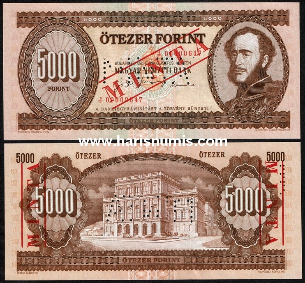 Picture of HUNGARY 5000 Forint 1995J Specimen P 177ds UNC