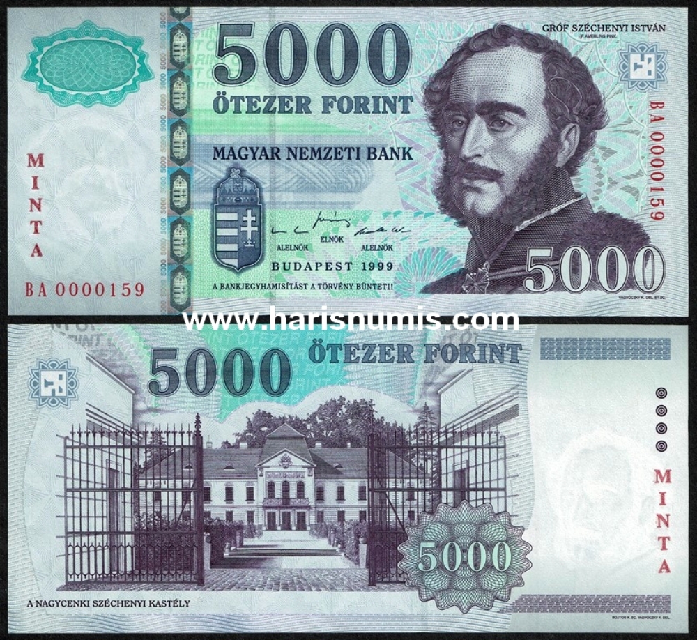 Picture of HUNGARY 5000 Forint 1999 Specimen P 182s UNC