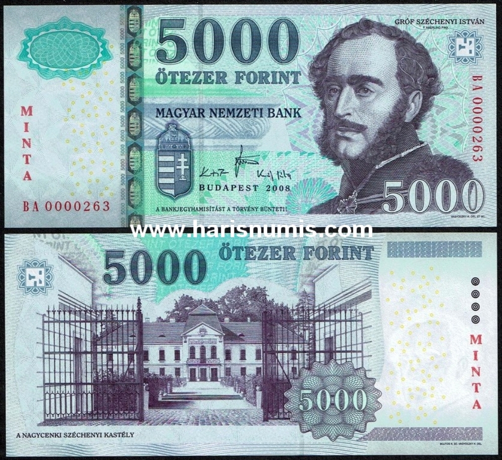 Picture of HUNGARY 5000 Forint 2008 Specimen P 199as UNC