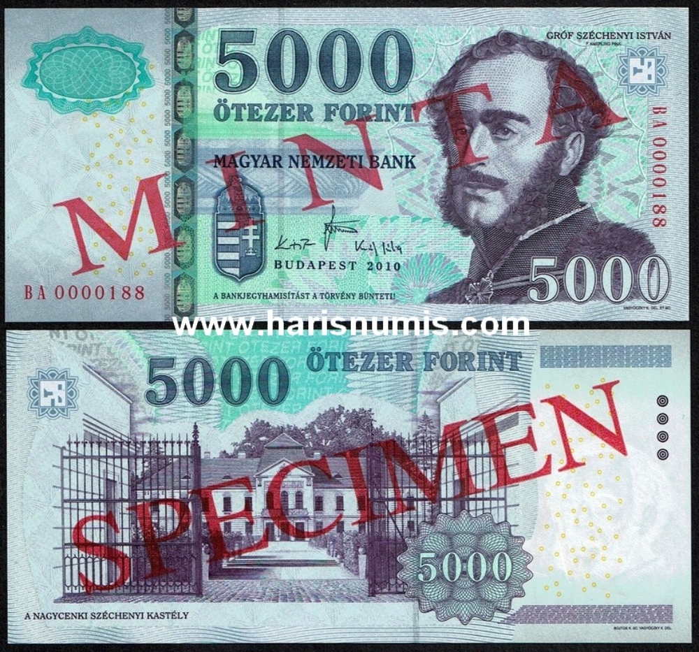 Picture of HUNGARY 5000 Forint 2010 Specimen P 199bs UNC