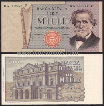 Picture of ITALY 1000 Lire ND(1969-81) 1969 P101a UNC