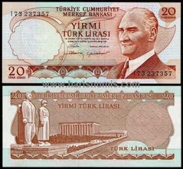 Picture of TURKEY 20 Lira L1970 (1974) P187b UNC