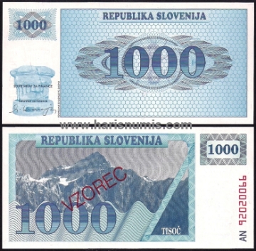 Picture of SLOVENIA 1000 Tolarjev 1992 Specimen P9bs1 UNC