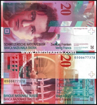 Picture of SWITZERLAND 20 Franken 2005 P69d UNC