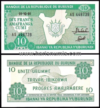 Picture of BURUNDI 10 Francs 1991 P33b UNC
