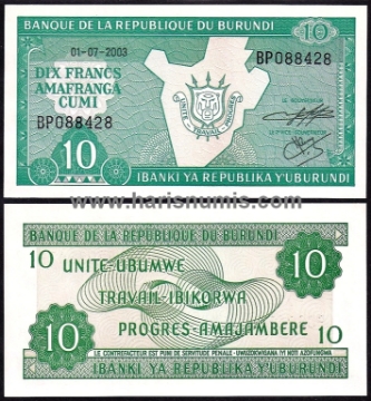 Picture of BURUNDI 10 Francs 2003 P33d UNC