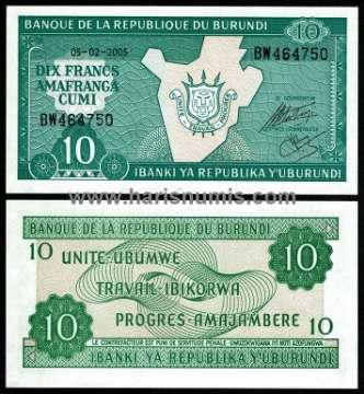 Picture of BURUNDI 10 Francs 2005 P33d UNC
