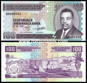 Picture of BURUNDI 100 Francs 2001 P 37c UNC