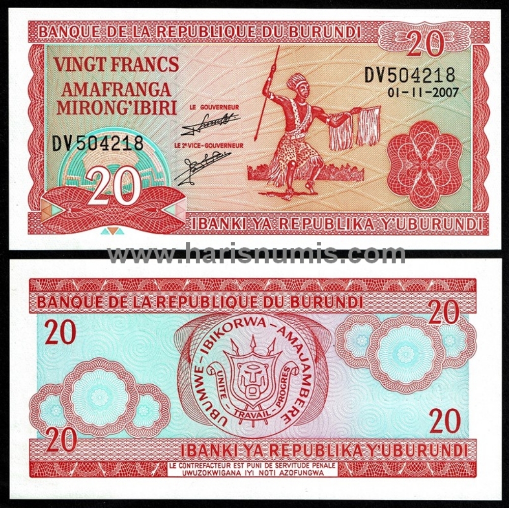 Picture of BURUNDI 20 Francs 2007 P27d UNC