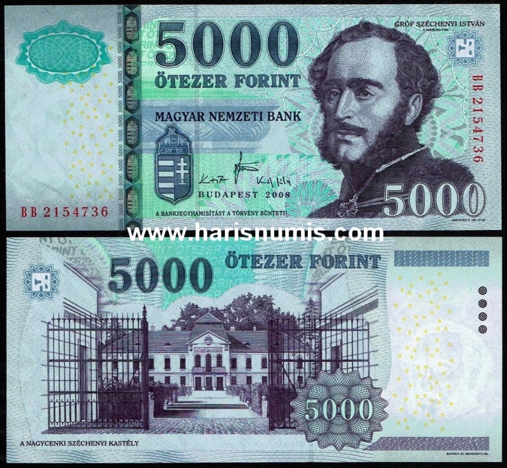 Picture of HUNGARY 5000 Forint 2008 P 199a UNC