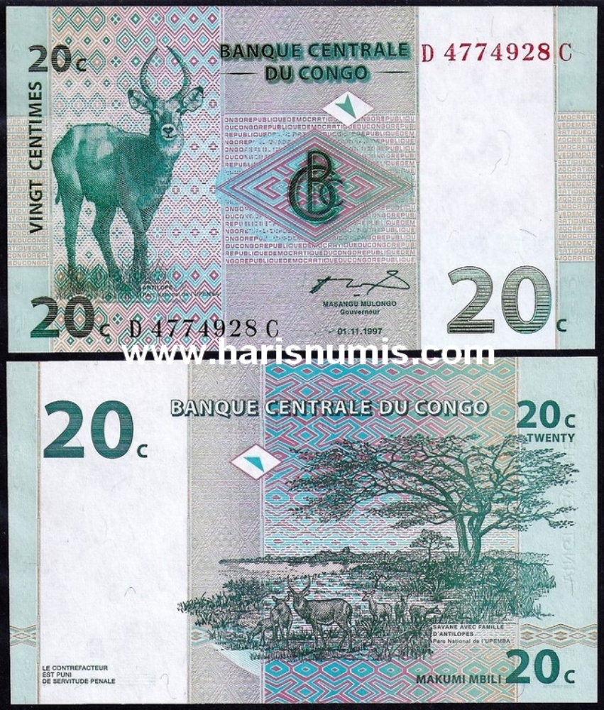 Picture of CONGO D.R. 20 Centimes 1997 P83 UNC