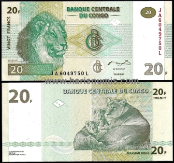 Picture of CONGO D.R. 20 Francs 2003 P94A UNC