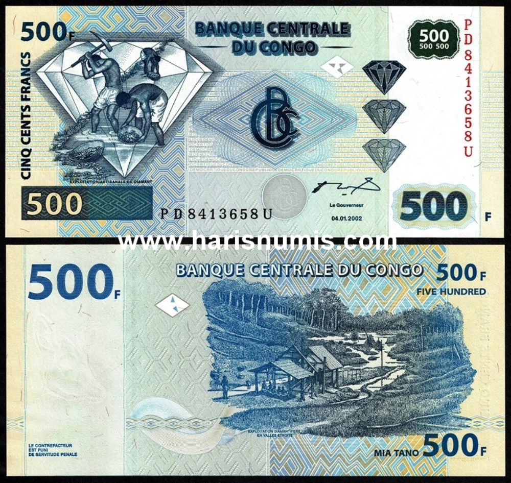 Picture of CONGO D.R. 500 Francs 2002 P 96 UNC