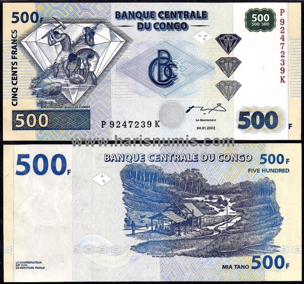 Picture of CONGO D.R. 500 Francs 2002 P96A UNC