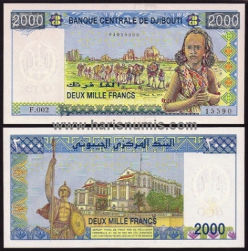 Picture of DJIBOUTI 2000 Francs ND(2008) P43 UNC