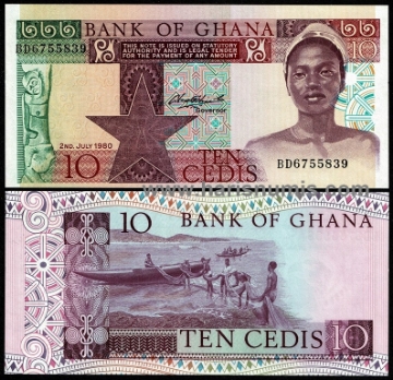 Picture of GHANA 10 Cedis 1980 P 20c UNC
