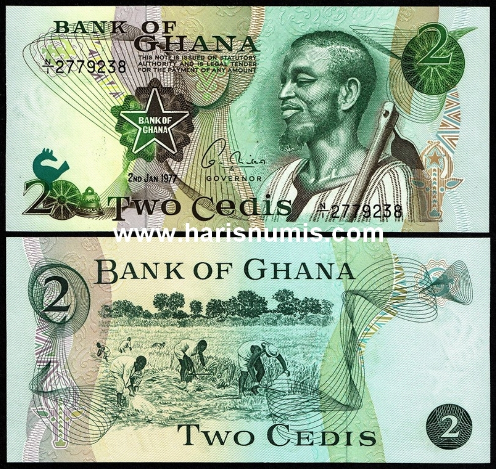 Picture of GHANA 2 Cedis 1977 P 14c UNC