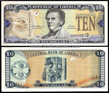 Picture of LIBERIA 10 Dollars 2006 P27c UNC