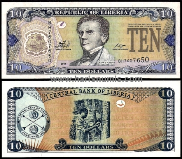 Picture of LIBERIA 10 Dollars 2011 P27f UNC