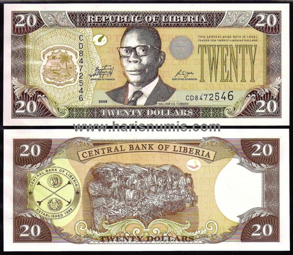 Picture of LIBERIA 20 Dollars 2009 P28e UNC