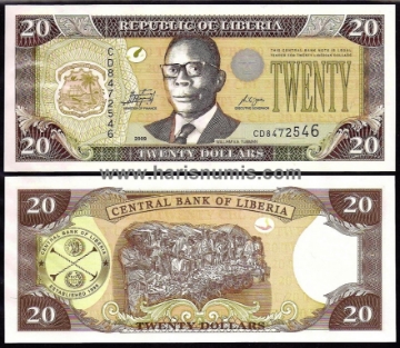 Picture of LIBERIA 20 Dollars 2009 P28e UNC