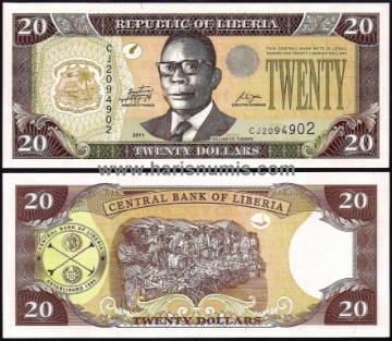 Picture of LIBERIA 20 Dollars 2011 P 28f UNC