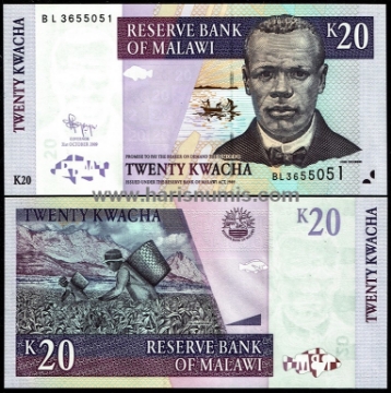 Picture of MALAWI 20 Kwacha 2009 P 52d UNC