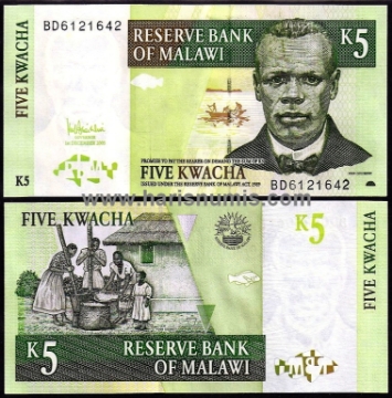 Picture of MALAWI 5 Kwacha 2005 P36b UNC