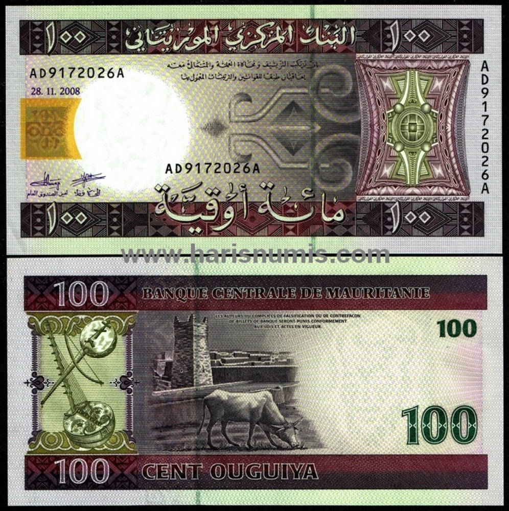 Picture of MAURITANIA 100 Ouguiya 2008 P 10c UNC