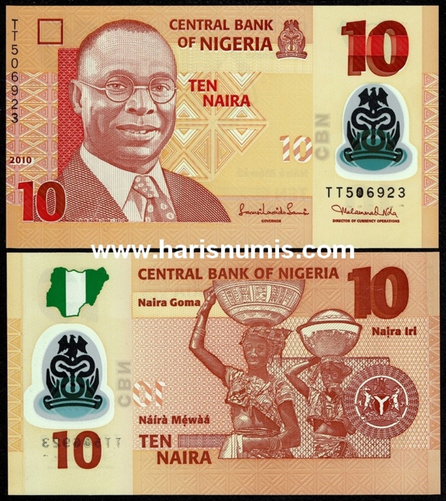 Picture of NIGERIA 10 Naira 2010 Polymer P 39b UNC