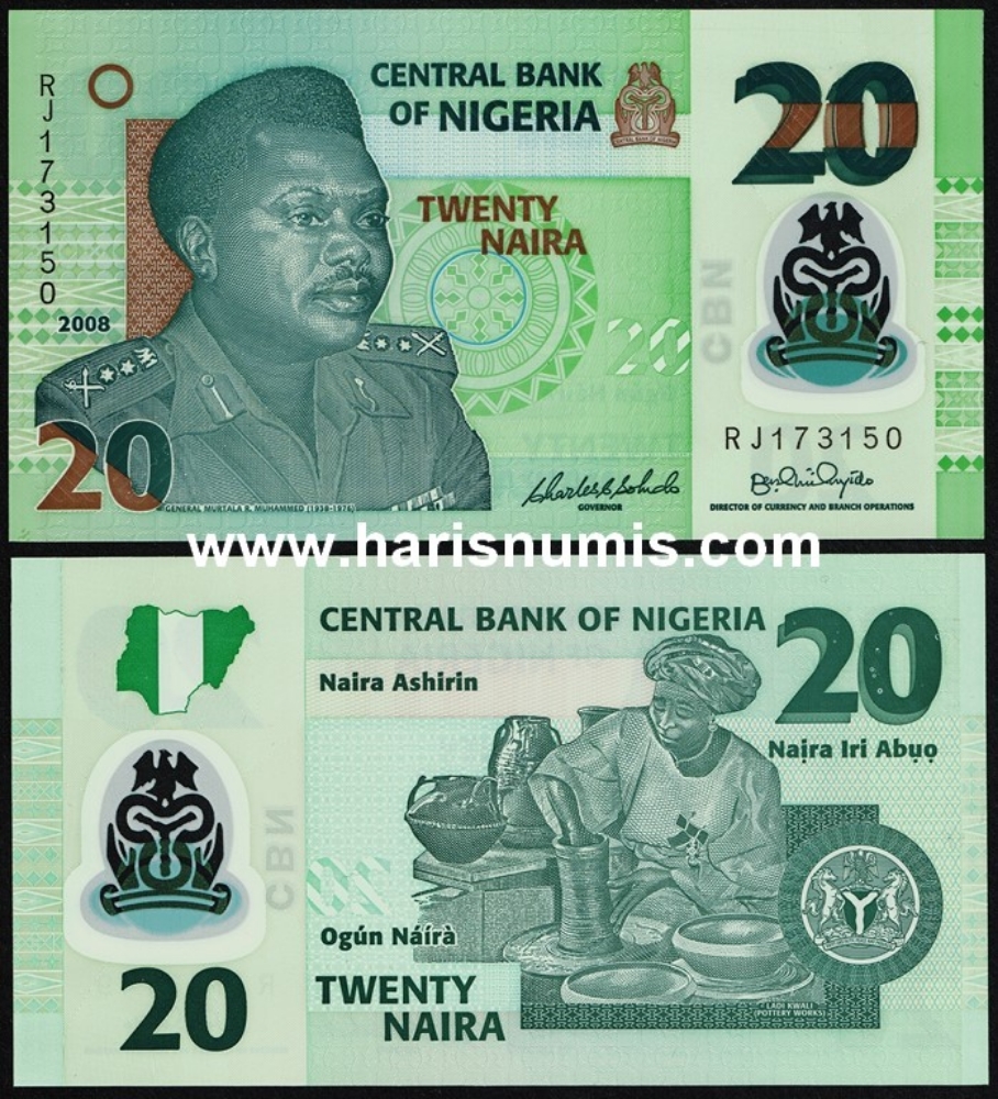 Picture of NIGERIA 20 Naira 2008 P 34d UNC