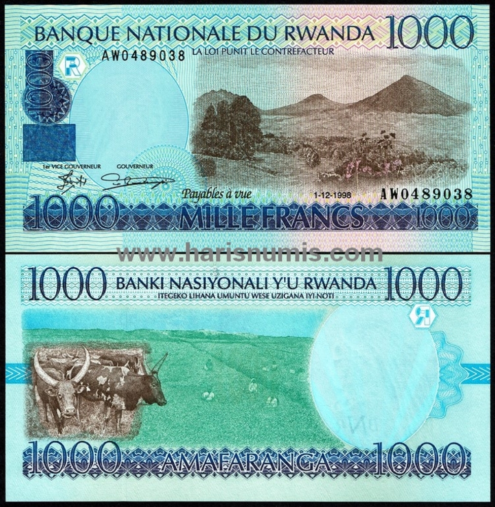 Harisnumis. RWANDA 1000 Francs 1998 P 27b UNC