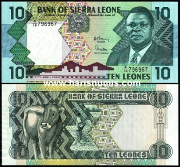 Picture of SIERRA LEONE 10 Leones 1988 P15 UNC