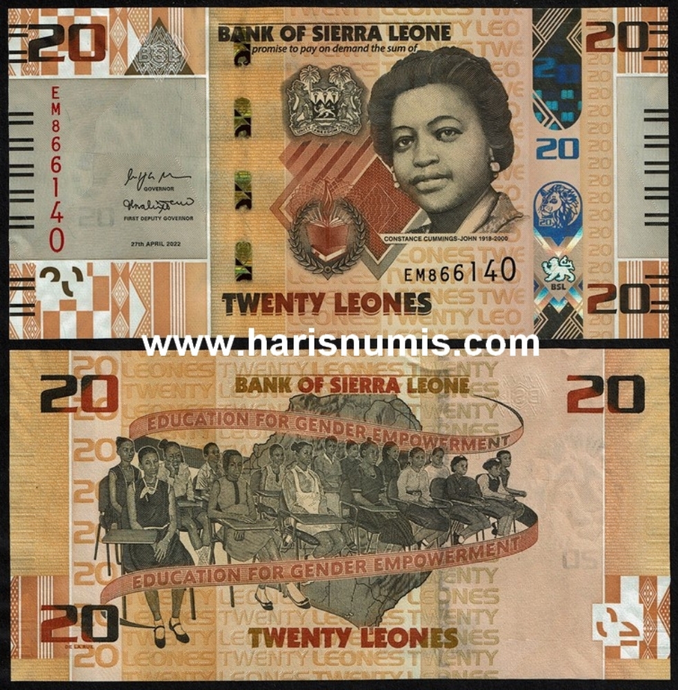 Picture of SIERRA LEONE 20 Leones 2022 P38a UNC