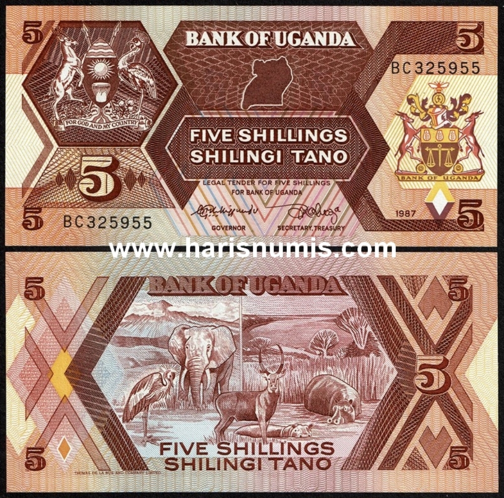 Picture of UGANDA 5 Shillings 1987 P27 UNC