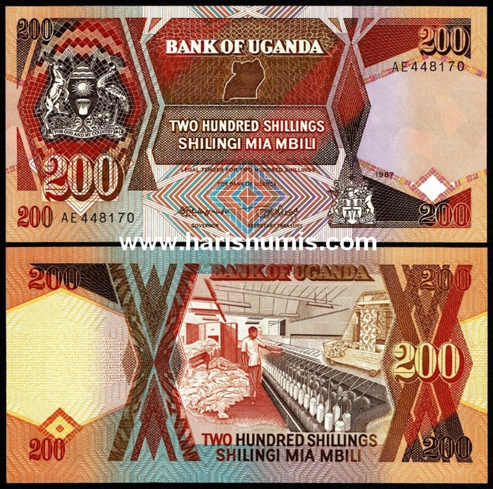 Picture of UGANDA 200 Shillings 1987 P32a UNC