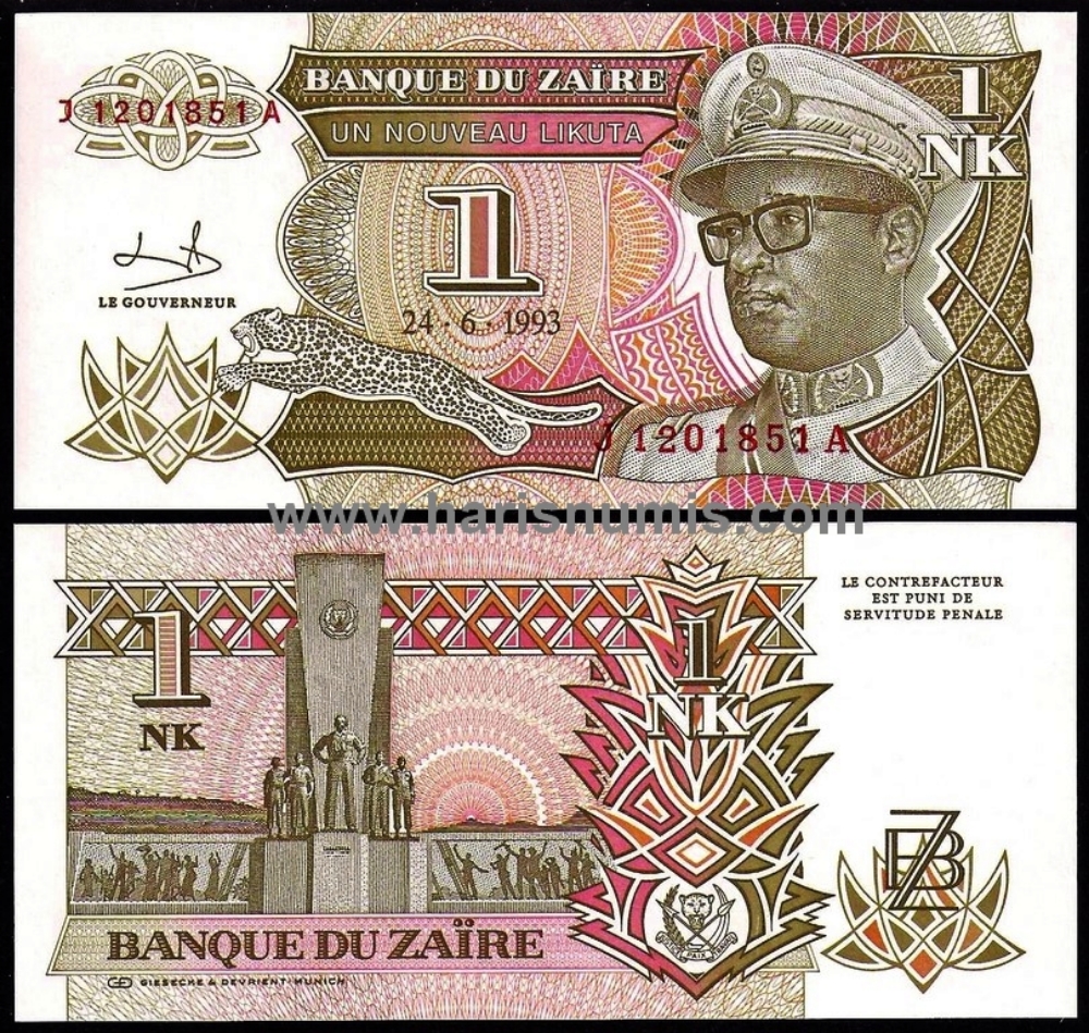 Picture of ZAIRE 1 Nouveau Likuta 1993 P47 UNC